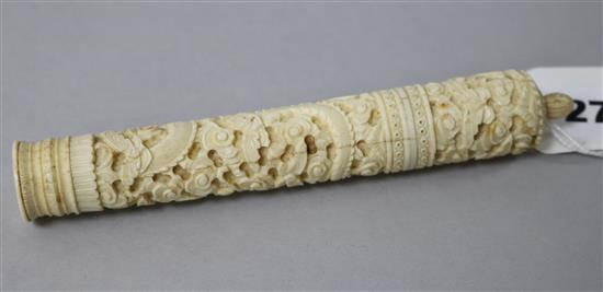 A Cantonese carved ivory bodkin case